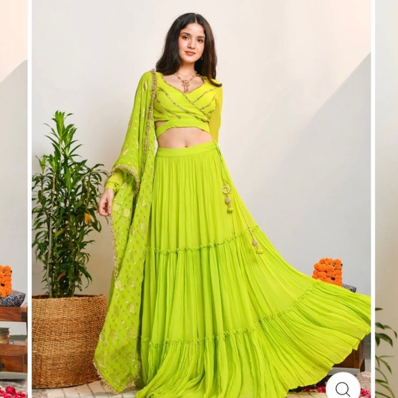 Dresses & Skirts - Fluorescent Green Anarkali Lehenga Blouse Set